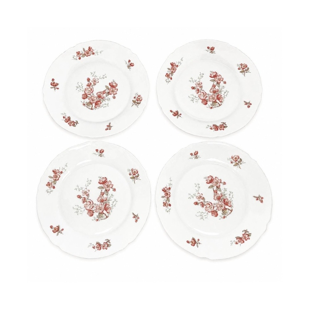 Lot 5 Vintage Arcopal France Florentine Cherry Blossom 10" Dinner Plates Milk Gl